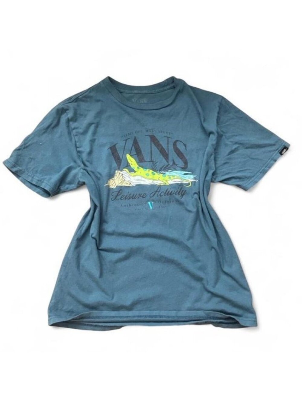 VANS Classic Fit Blue Lizard Graphic Logo Crew Neck Cotton T-Shirt Unisex L